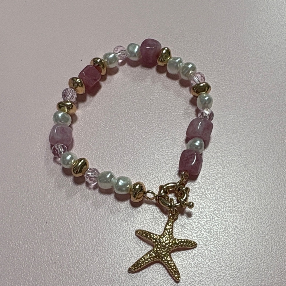 Pink and Gold Beaded Bracelet with Starfish Charm